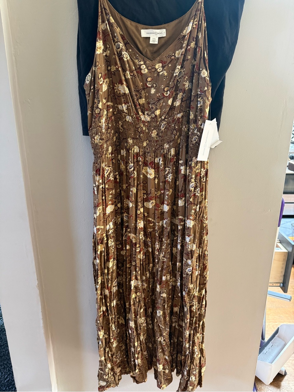 Nordstrom Treasure &Bond Brown Floral Smocked Maxi Dress